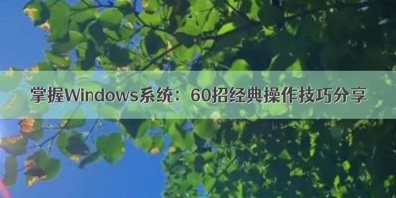 掌握Windows系统：60招经典操作技巧分享